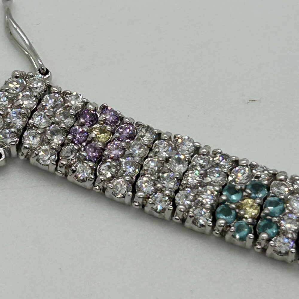 Vintage Rhinestone Tennis Bracelet Multicolor Flower Design W/ Safety Clasp 7.5" - Picture 11 of 16